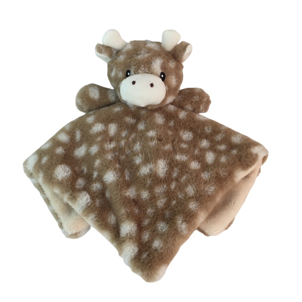 Linzy Baby Security Blanket Lovey 14in Brown White Spotted Giraffe Plush Rattle